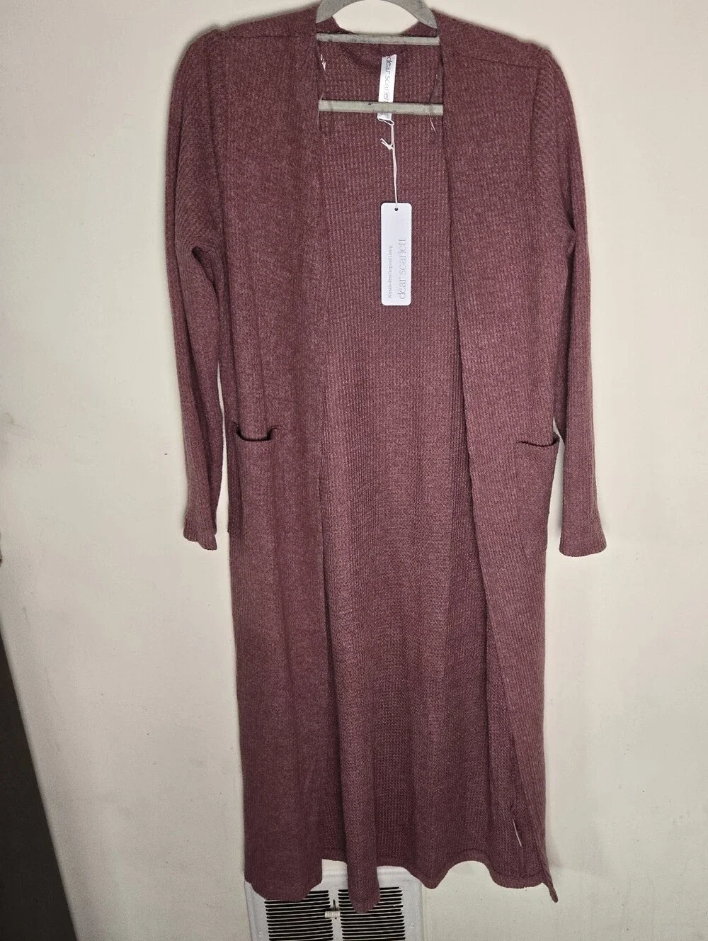 2 Piece Waffle Knit Long Open-Front Knit Cardigan With Pants - Dusty Rose Large